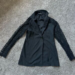 PrettyLittleThing Black Lace Sleeve Blazer